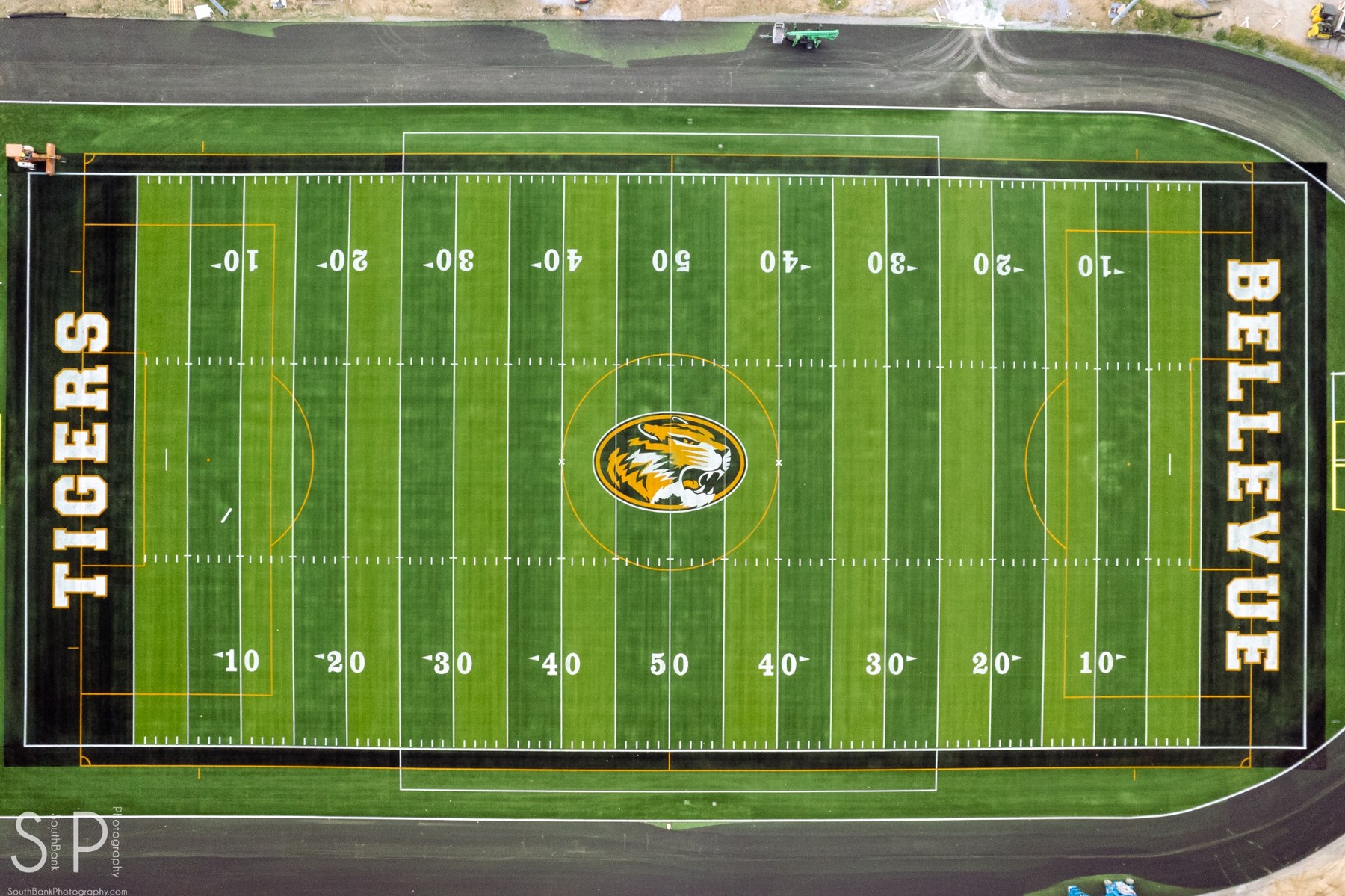Aerial view of Bellevue High School football field in Bellevue, Kentucky