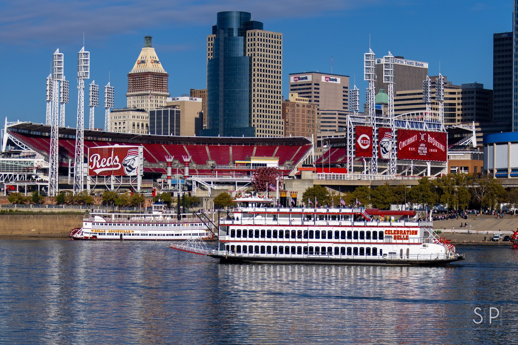 Great American Ball Park and downtown Cincinnati viewed across the Ohio River